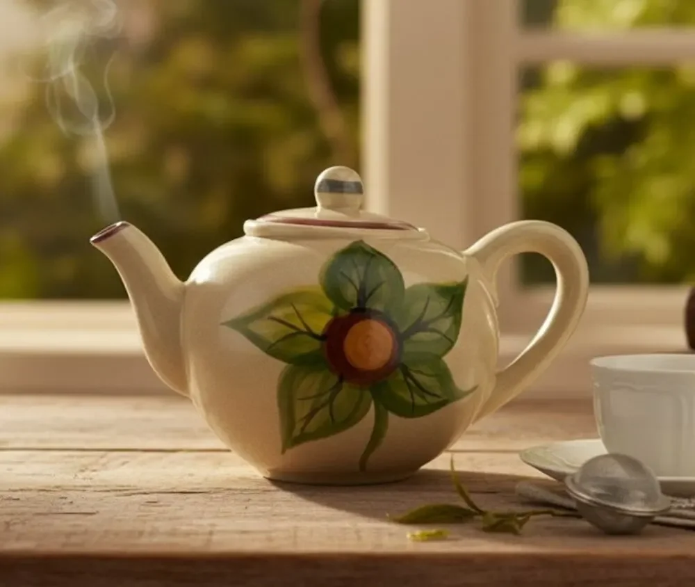 Heritage Stoneware Teapot Hand Painted Flower Brown #378/600 Fired Twice